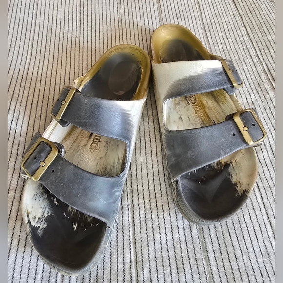 Birkenstock Arizona Sandals Tie Dye Slides Size 40 Double Buckle Metallic Color - Picture 1 of 7